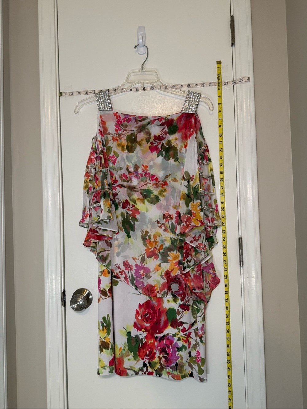 Floral Off-Shoulder Ruffle Dress with Embellished Straps NWT